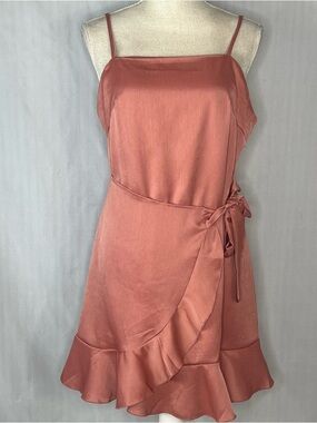 Altar’d State Britta Dress Mauve Faux Wrap Ruffle Hem Mini Spaghetti Straps L👍